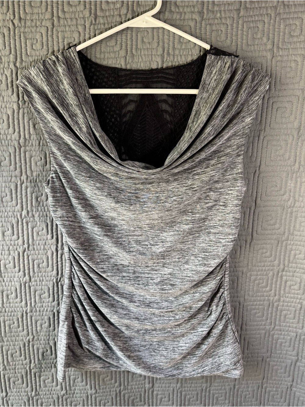 AB Studio Tank Top Women’s Small Grey Gray Cowl Neck Black Lace Back